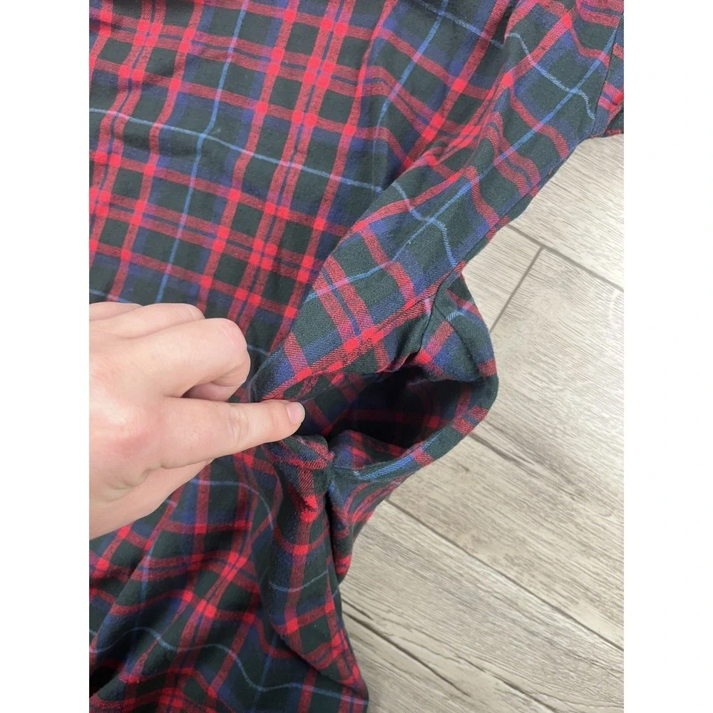 VTG LL BEAN Nightgown Women's Small Long Flannel Turtleneck Plaid Red Blue Black